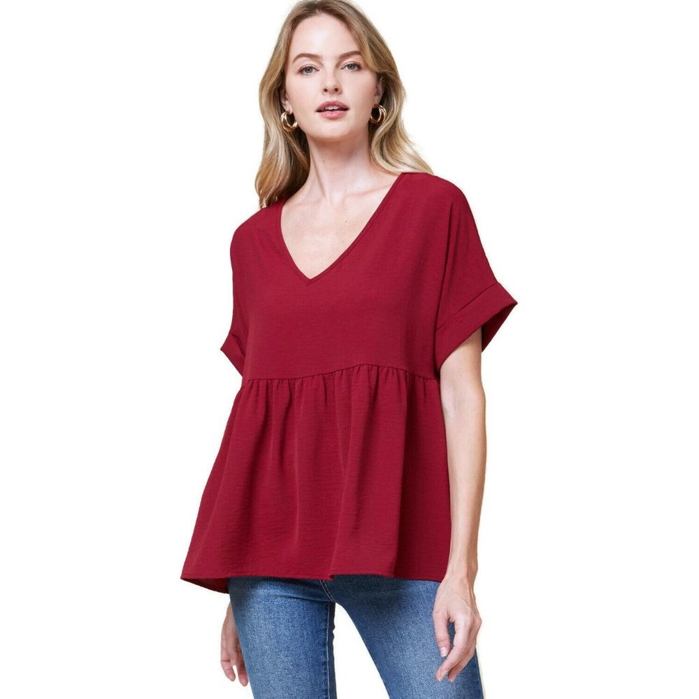 Entro Textured Babydoll Top, Ruby